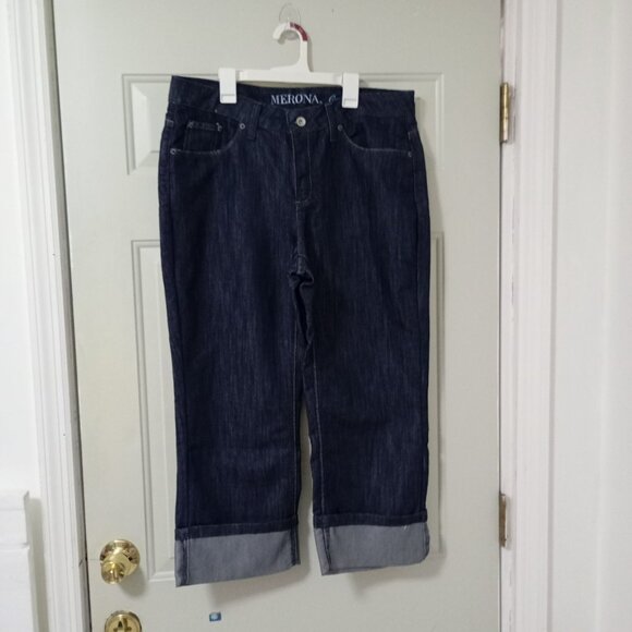 Merona Womens Dark Wash DenimCropped Jeans 14R Stretch - Picture 1 of 10